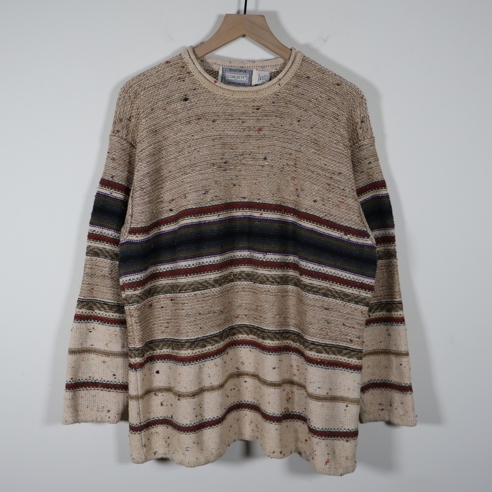 Vintage Concrete Mix Tweed Striped Knit Sweater‎ Oversized M/L 23x28